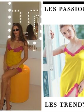 Vannina Vesperini Hailey Bieber Yellow & Pink Dior  Paris silk slip dress 4